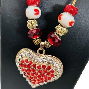 Elegant Goldplated Red Crystal Heart Betsey Johnson Fashion Pendant Necklace
